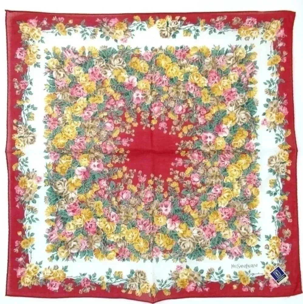 Set of 3 Yves Saint Laurent Cotton Floral Scarves 18.5" x 18.5" - Picture 7 of 9